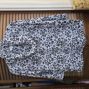 New Directions Black and Pale Gray Leopard Cowl Neck Sweatshirt